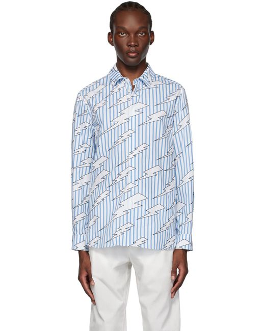 Neil Barrett Black Blue & White Striped Raining Bolts Shirt for men