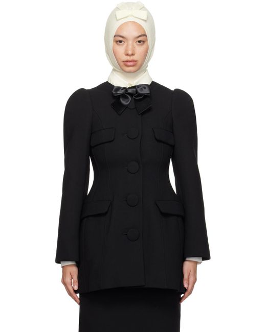 ShuShu/Tong Black Waist-Cinched Round Collar Jacket