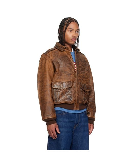 Polo Ralph Lauren Brown Leather Flight Jacket for men