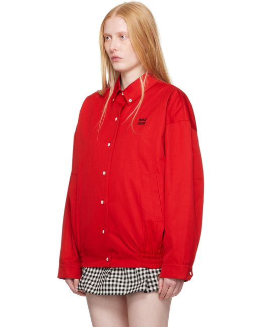 Miu Miu Red Poplin Blouson Jacket