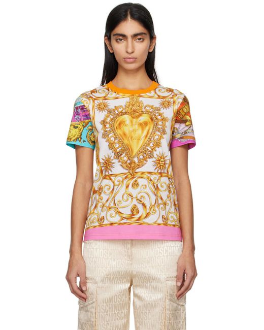Moschino Orange Multicolor Scarf T-shirt