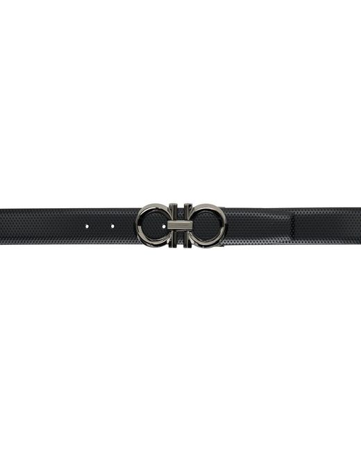 Ferragamo Reversible And Adjustable Gancini Belt Black/Blue Marine