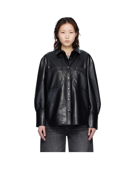 Anine Bing Black Dante Regenerated Leather Shirt