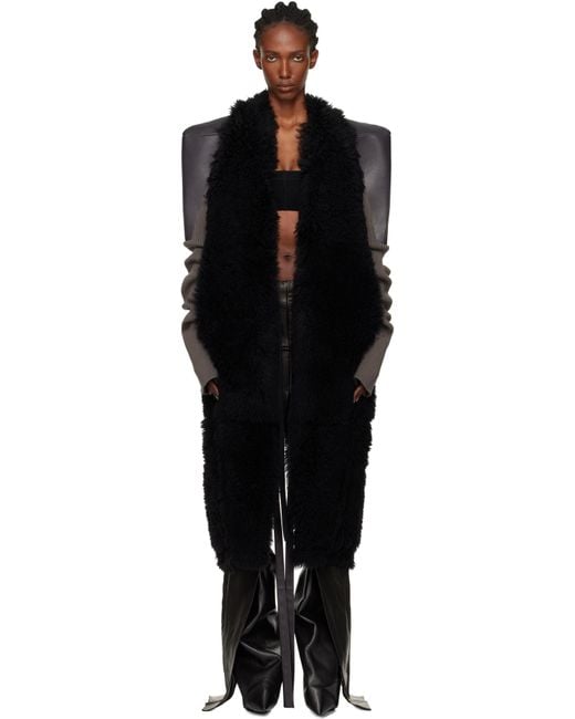 Rick Owens Black Concordians Sl Cyclops Reversible Shearling Coat