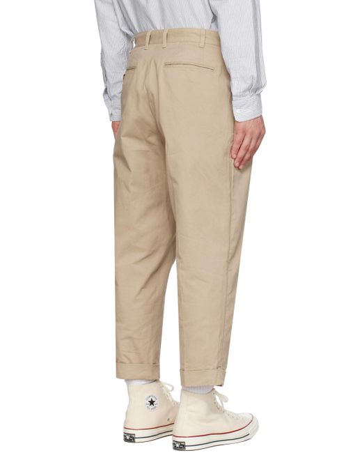 Beams Plus Natural Pleated Trousers for men