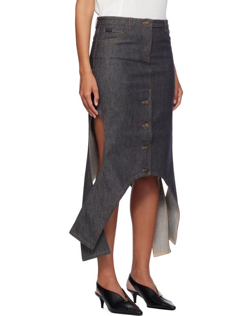 Courreges Black Reversed Denim Midi Skirt