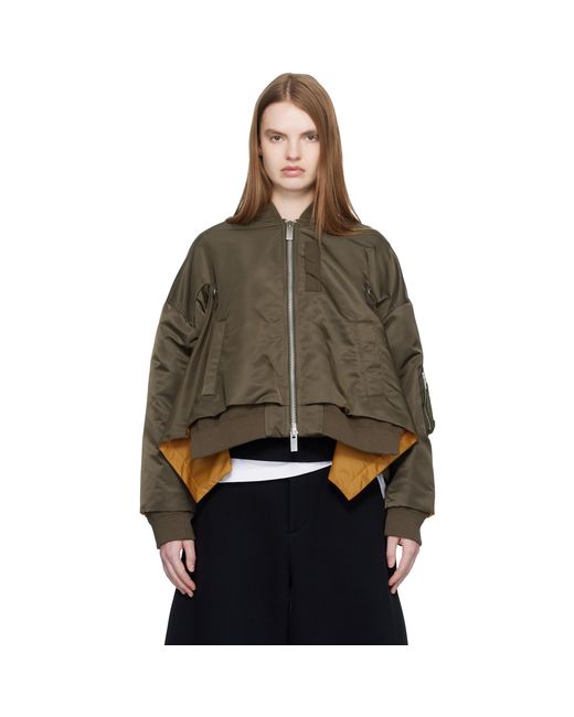 Sacai Brown Khaki Nylon Twill Bomber Jacket