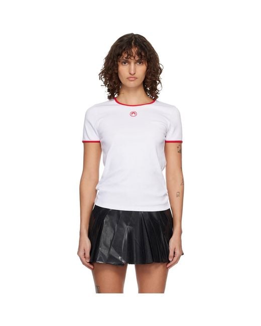 MARINE SERRE White Moon Logo Bicolor Baby Fit T-Shirt