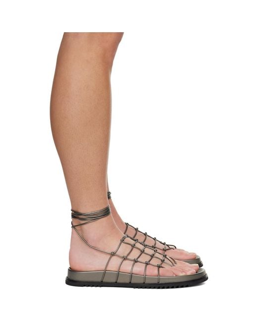Rick Owens Brown Gunmetal Hollywood Web Granola Sandals