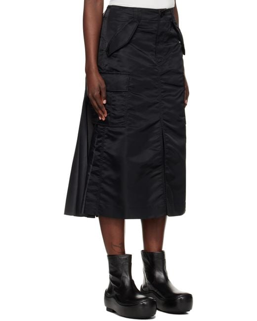 Sacai Black Nylon Twill Midi Skirt