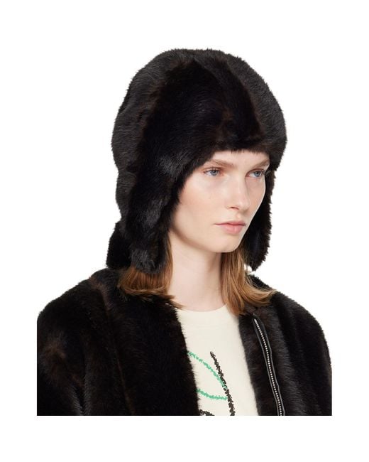 MM6 by Maison Margiela Black Faux Fur Aviator Hat