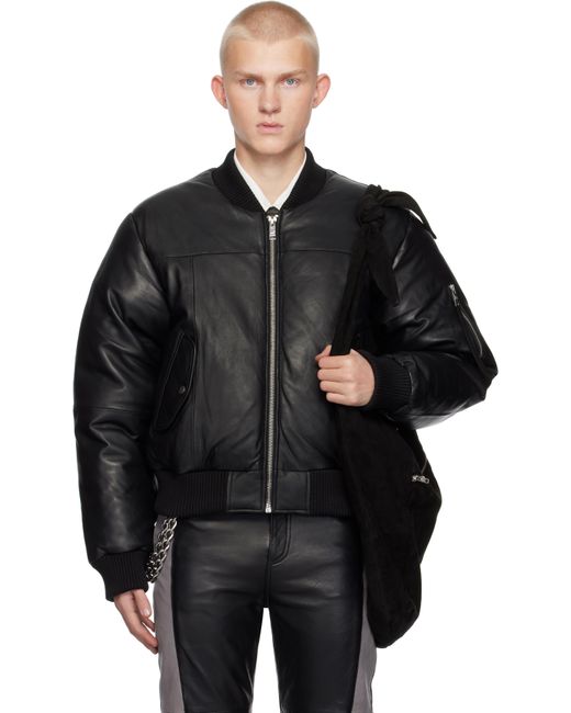 Deadwood Black Bofinger Padded Leather Bomber Jacket for men