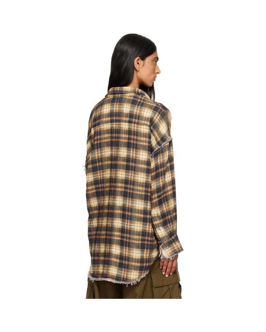 R13 Brown Shredded Seam Drop Neck Shirt