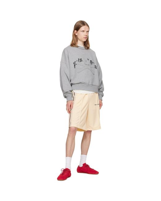 Palm Angels Gray Skull Embroidery Loose Crewneck Sweatshirt for men