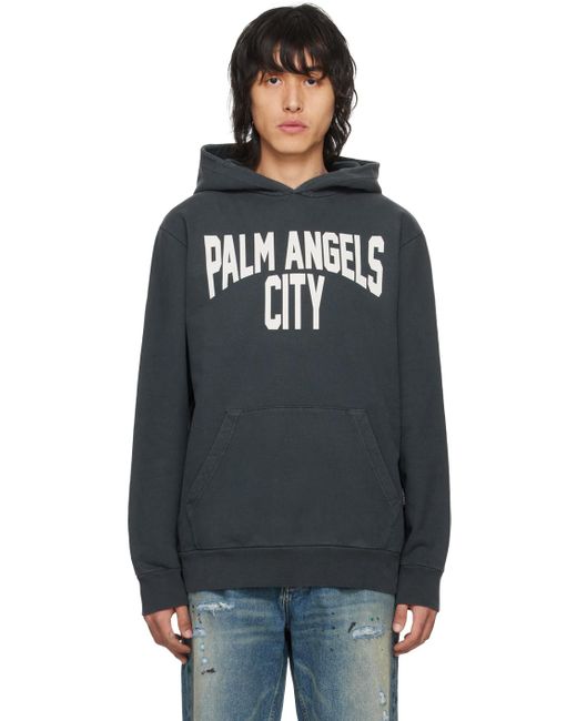 Palm Angels Black Gray City Washed Hoodie for men