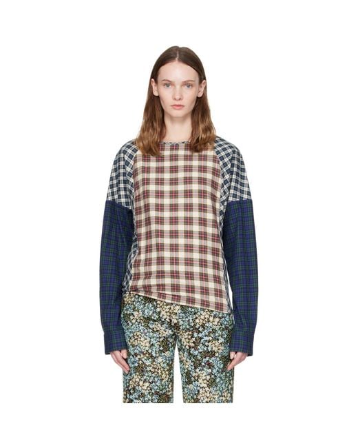 Dries Van Noten Blue Contrast Cotton Flannel Top