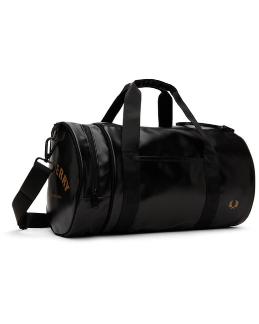 Fred Perry Black Tonal Barrel Duffle Bag for men