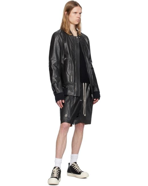 メンズ Rick Owens ブラック Hollywood Bauhaus レザー フライトジャケット Black