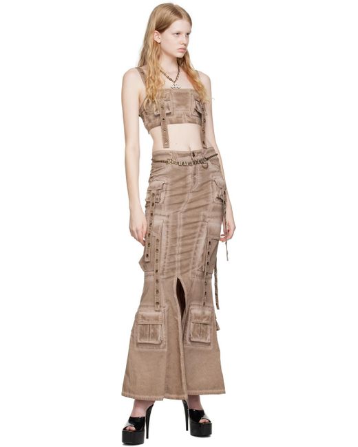 Blumarine Natural Brown Bellows Pocket Maxi Skirt