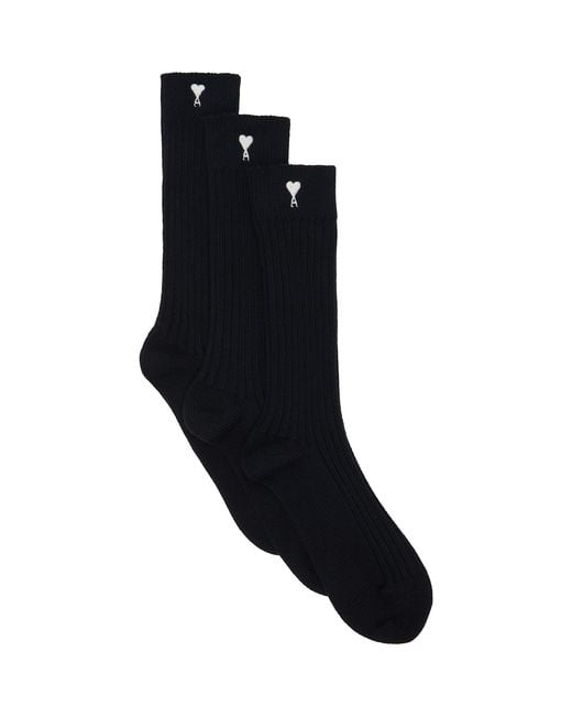 AMI Black Three-Pack Ami De Coeur Socks for men