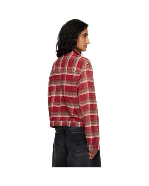 R13 Red Relaxed Pleated Trucker Jacket
