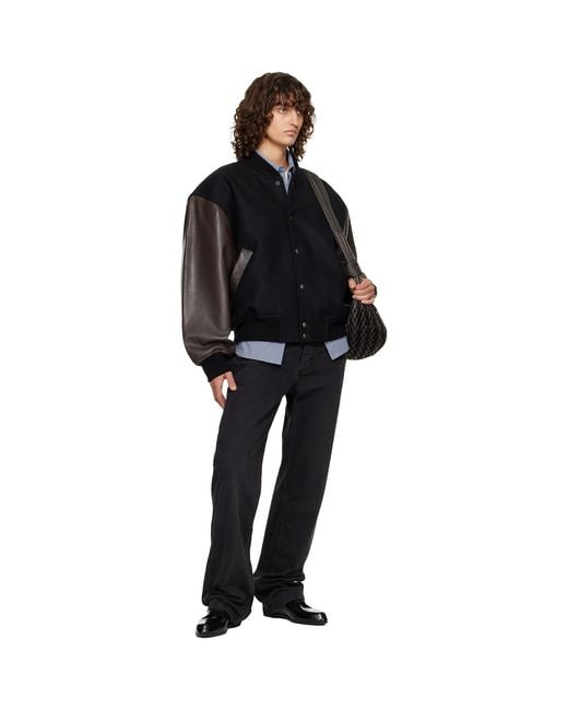 Studio Nicholson Black Alph Leather Bomber Jacket