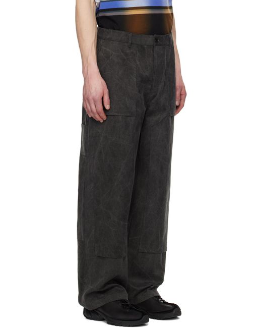 Juun.J Black Washed Cotton Work Trousers for men