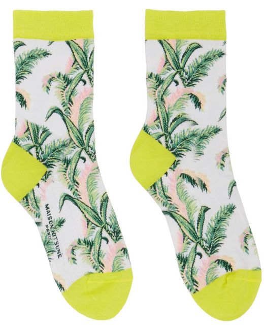 Maison Kitsuné Green Three-pack Multicolor Summer Print Ankle Socks for men