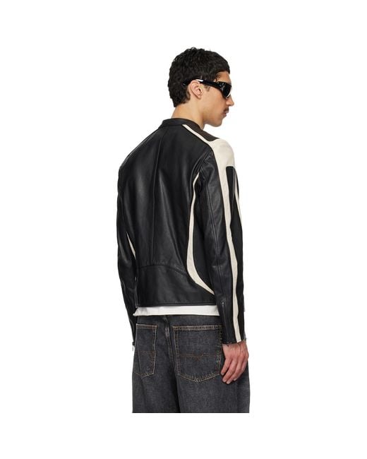 DIESEL Black Off- L-Adam Leather Jacket for men