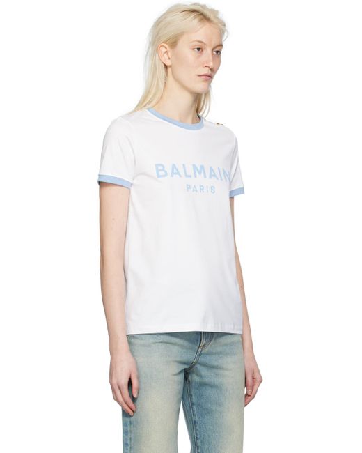 Balmain ホワイト 3つボタン Tシャツ Multicolor