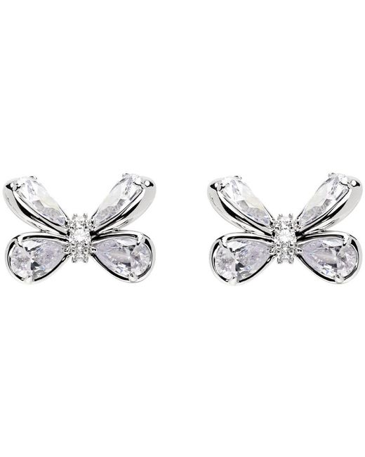 ShuShu/Tong Black Silver Butterfly Flower Stud Earrings