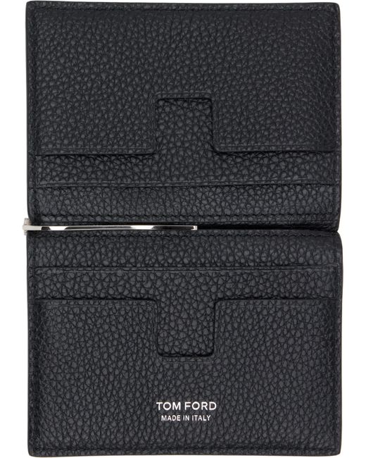 Tom Ford Black Soft Grain Leather Folding Money Clip Card Holder for men