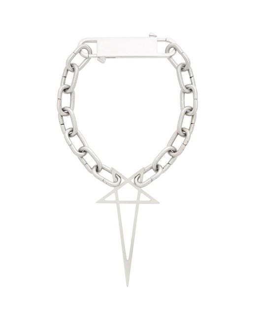 Rick Owens Metallic Silver Pentagram Choker Necklace for men