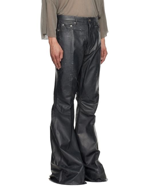 メンズ Rick Owens ブラック Hollywood Bolan レザー ブーツカットパンツ Black
