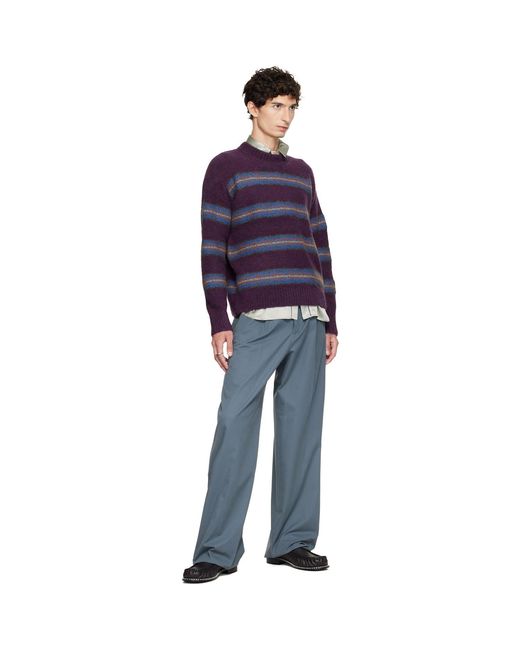 Dries Van Noten Blue Jacquard Wool Sweater for men