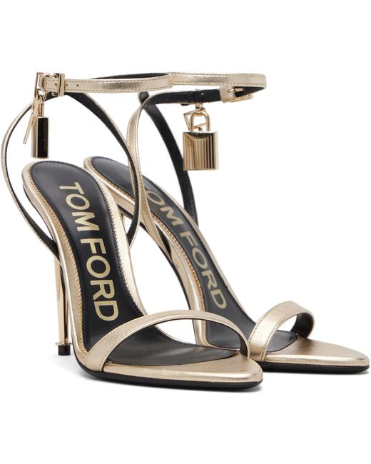 Tom Ford Metallic Laminated Padlock Pointy Naked Heeled Sandals