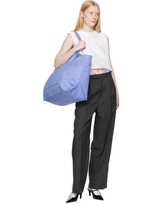 HOMMEGIRLS ブルー＆ホワイト ツイル ボンディング トートバッグ Blue