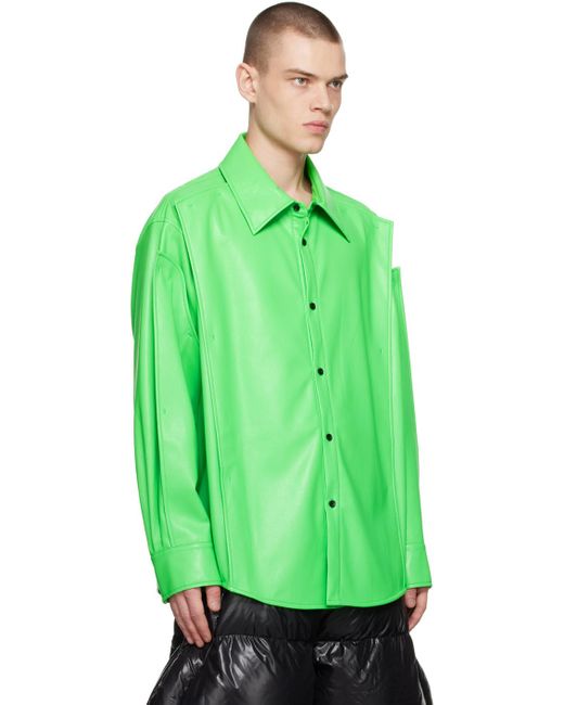 Chenpeng Green Pure Light Faux-leather Shirt for men