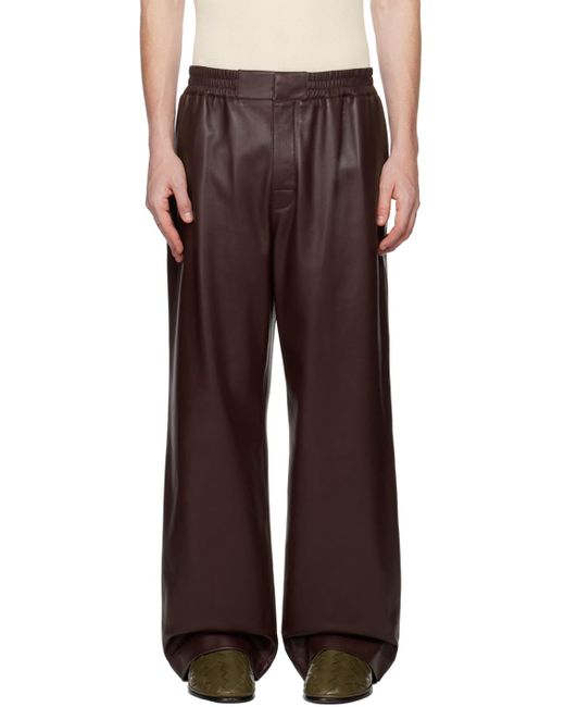 Bottega Veneta Brown Burgundy Wide-leg Leather Pants for men