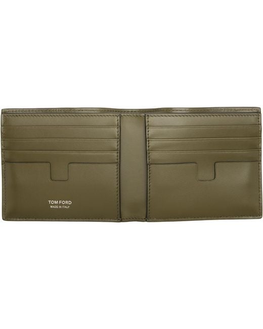 Tom Ford Green Khaki T Line Classic Bifold Wallet for men