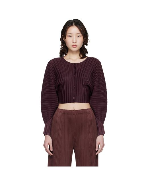 Pleats Please Issey Miyake Red Burgundy Rib Pleats January Cardigan