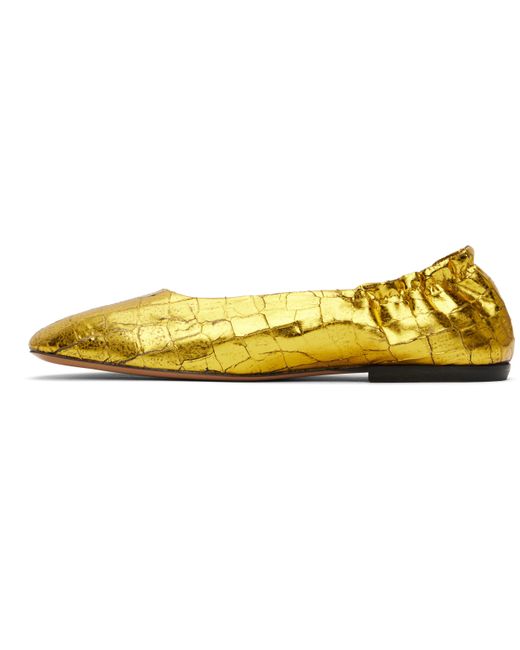 Dries Van Noten ゴールド メタリック フラットシューズ Black