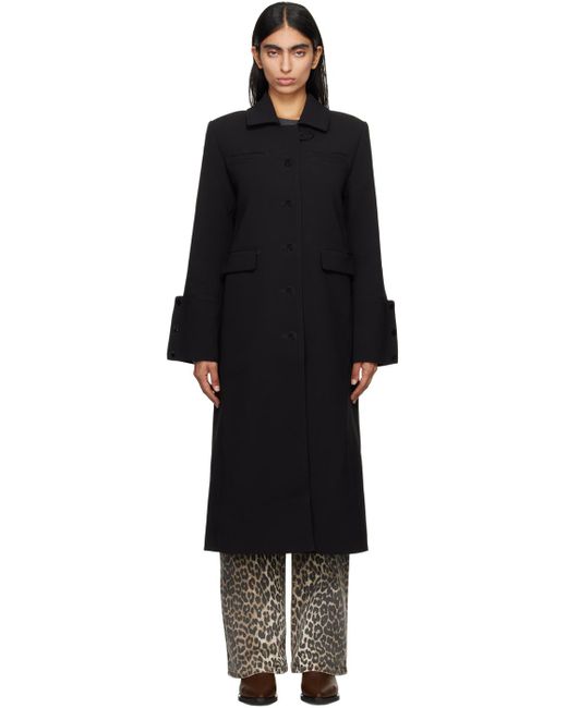 Ganni Black Recycled Crepe Notched-Lapel Coat