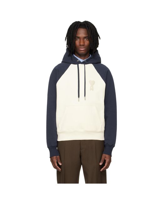 AMI Black Off- & Cotton Knitted Ami De Coeur Hoodie for men