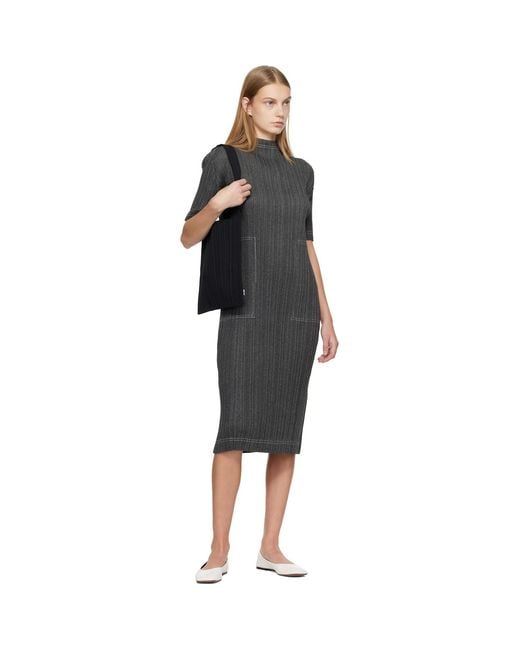 Pleats Please Issey Miyake Black Cotton Denim Midi Dress