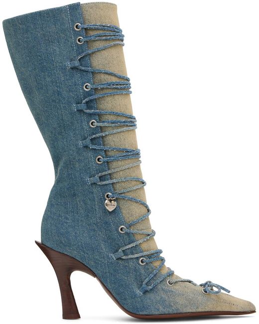 Acne Blue Lace-up Heel Boots