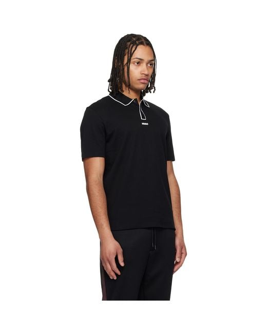 HUGO Black Cotton-Jersey Contrast Edges Polo for men