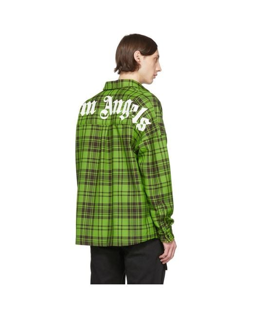 Palm Angels Green And Black Check Logo Overshirt for Men | Lyst UK