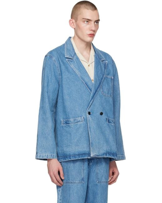 Noah NYC Blue Double-breasted Denim Jacket for men