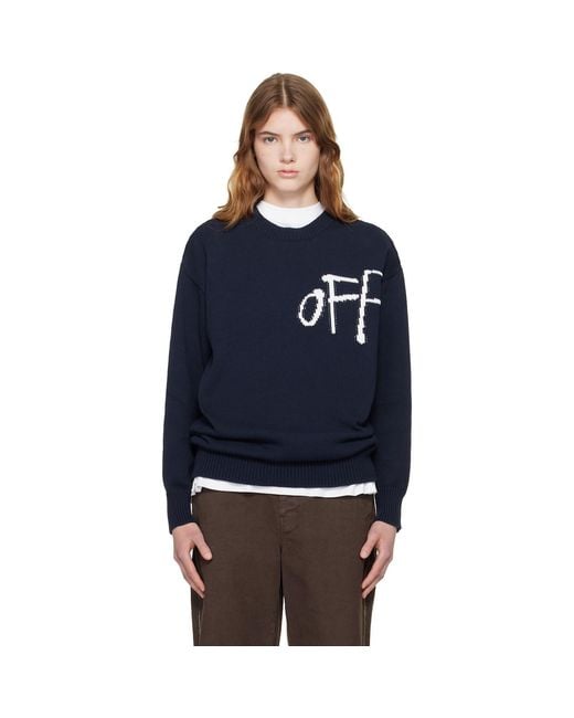 Off-White c/o Virgil Abloh Blue Bookish Shared Cotton Knit Crewneck Sweater